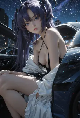 Starry Night Drive With Purple Hair