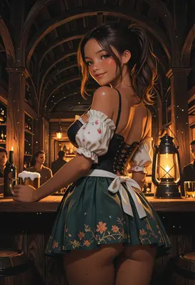 Charming Tavern Maid Serving Ale