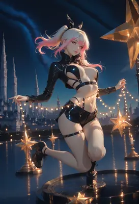 Starry Night Cyberpunk Bunny Girl