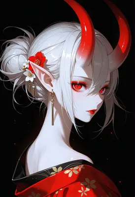 Ethereal Demon Maiden with Red Horns