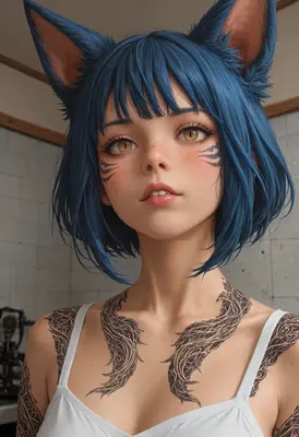 Blue Haired Cat Girl Portrait