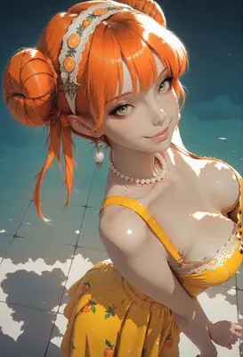 Cheerful Girl in Summer Orange Dress