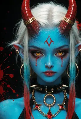 Stunning Blue Demon With Red Horns