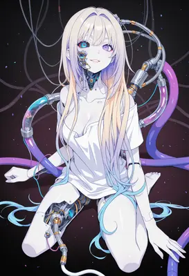 Cybernetic Android Connected to Data Cables