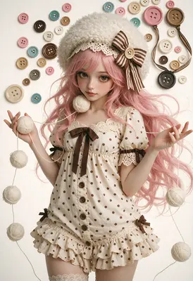 Girl with Pink Hair and Buttons