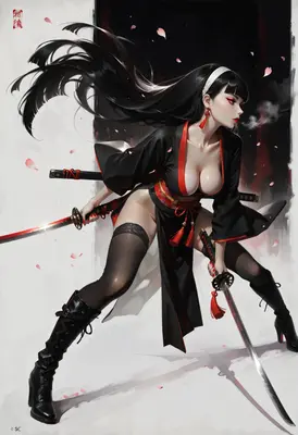 Dual Wielding Samurai in Red and Black