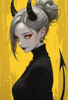 Stylish Demon Girl with Yellow Eyes