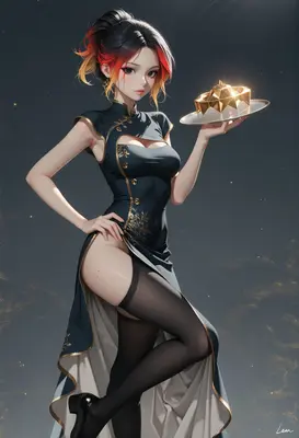 Elegant Server With A Golden Treasure