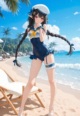 Sailor Elf Enjoying a Tropical Beach