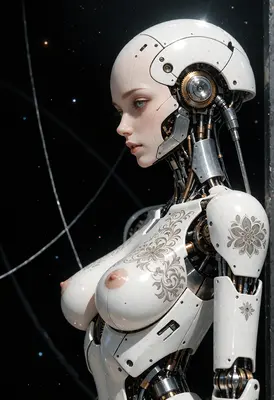 Floral Porcelain Android in Deep Space