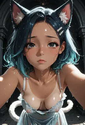 Tearful Catgirl in the Rain