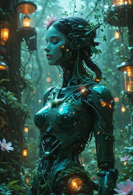 Serene Android in Enchanted Forest