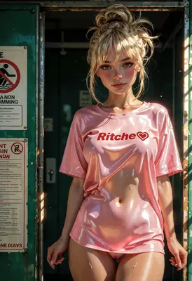 Blonde Girl in Wet Pink Shirt