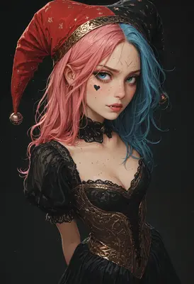 Enigmatic Jester with Split Colored Hair