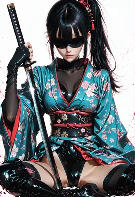 Blinded Samurai in Latex and Kimono