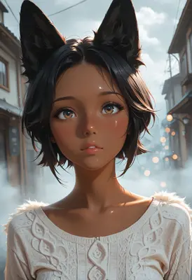 Cat-Eared Girl in Misty Streets