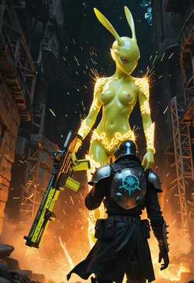 Neon Bunny Guardian and Armored Soldier