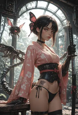 Cybernetic Butterfly Samurai in Bloom