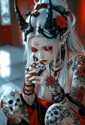 Gothic Demon Queen with Rose Tattoos