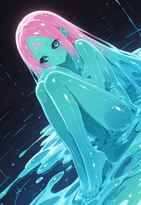 Ethereal Slime Girl in Cosmic Waters