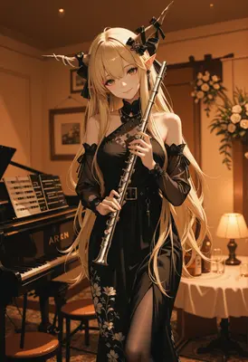 Elegant Elf Musician Playing Flute