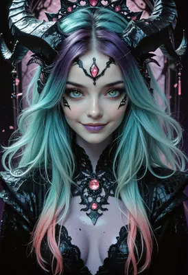 Mystical Queen with Horns and Gems