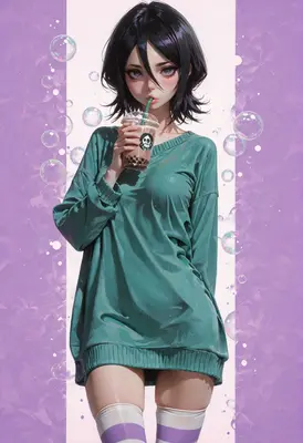 Anime Girl Enjoying Iced Bubble Tea