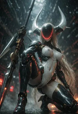 Cyborg Warrior with Horned Helmet
