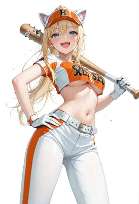 Energetic Cat Girl Baseball Player