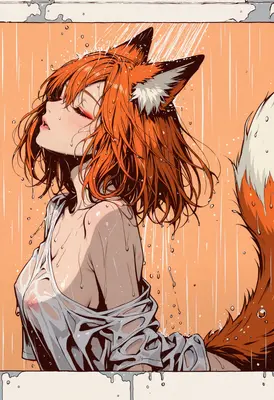 Fox Girl Showering in Orange Light