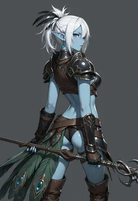 Blue Elf Warrior with Feather Staff