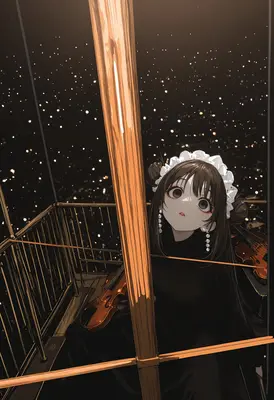 Violinist Maiden Under Starlit Night Sky
