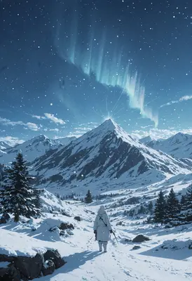 Lone Wanderer Under Aurora Skies