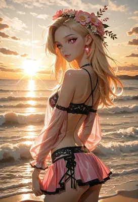Blonde Maiden at Golden Sunset Beach