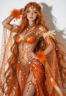 Radiant Goddess in Amber Ornate Finery