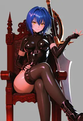 Blue Haired Warrior Queen on Throne