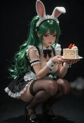 Sweet Bunny Maid Serving Cake