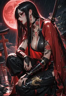 Crimson Moonlight Samurai Assassin