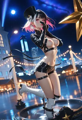 Neon Night Starry City Girl