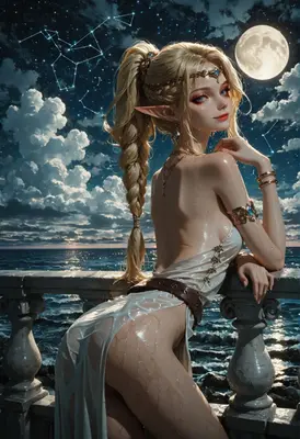 Moonlit Elf Princess by the Sea