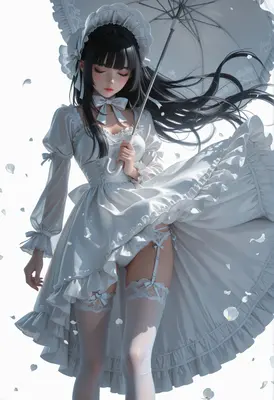 Elegant Maiden with White Parasol