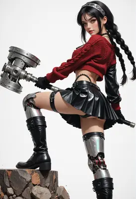 Cyborg Warrior with Heavy Mechanical Hammer