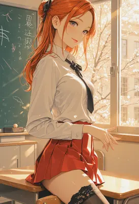 Sunlit Classroom Student with Ginger Hair