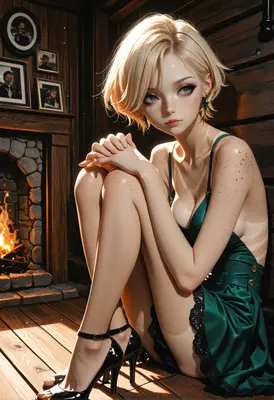Serene Blonde Beside A Warm Hearth