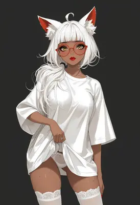 Fox Girl in Oversized White Tee