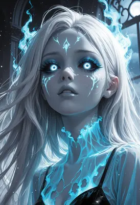 Ethereal Maiden with Glowing Blue Flames