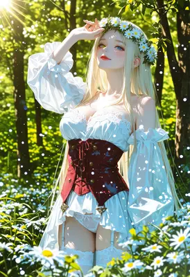Blonde Maiden in a Daisy Field
