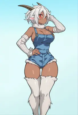 Cute Goat Girl in Denim Overalls