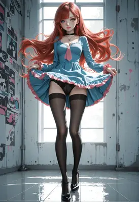 Red Haired Girl in Blue Dress