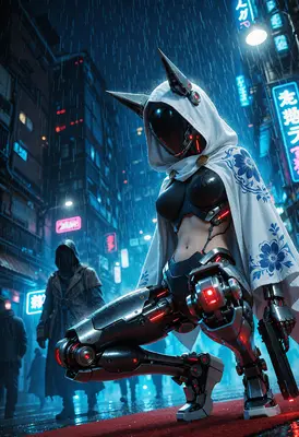 Cybernetic Assassin in the Rain